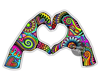 Heart Hands Sticker - Colorful Love Heart Shaped Hands Sign Car Decal Laptop Decal Waterproof Hippie Boho Original Art Heart Sticker Vinyl