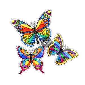 Set of 3 Watercolor Butterfly Stickers - Colorful Car Decal Vinyl Bumper Sticker Tumbler Sticker Hippie Boho Laptop Decal Painting