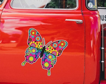 Large 12 Inch Floral Butterfly Sticker - Colorful Car Decal Vinyl Bumper Sticker Hippie Boho Surfboard Window Van Bedroom Wall Wings