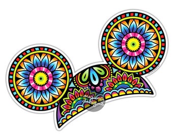 Mouse Ears Sticker - Colorful Car Decal Laptop Decal Waterproof Mouse Ears Hat Hippie Boho Original Art