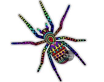 Spider Sticker - Colorful Spooky Tarantula Bumper Sticker Laptop Decal Car Decal Multicolor Cute Boho Hippie Insect Art Waterproof