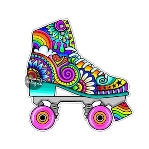 Roller Skate Sticker - Colorful Quad Skates Car Decal Laptop Decal Rollerskate Sticker Waterproof Rainbow Hippie Boho Original Art
