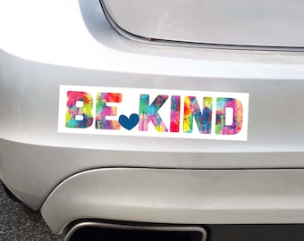 Be Kind Bumper Sticker - 10 Inch Colorful Waterproof Inspirational Car Decal Laptop Decal Heart Words Ipad Sticker Girly Good Vibes Love