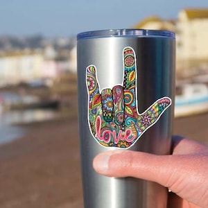 Small I Love You Sign Language Hand Sticker Multicolor Car Decal Laptop Decal Yeti Tumbler Decal Love ASL Hand Sign Cute Car Sticker Hippie