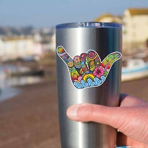 Small Shaka Sign Hang Loose Hand Sticker Hawaii Decal Colorful Yeti Decal Laptop Decal Hawaiian Surfs Up Aloha Spirit Hang Ten Palm Tree