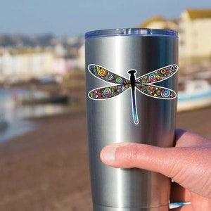 Dragonfly Laptop Sticker Colorful Car Decal Laptop Decal Yeti Tumbler Decal Hippie Boho Flowers Insect