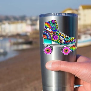 Roller Skate Laptop Sticker - Colorful Quad Skates Car Decal Tumbler Decal Rollerskate Sticker Waterproof Rainbow Hippie Boho Original Art