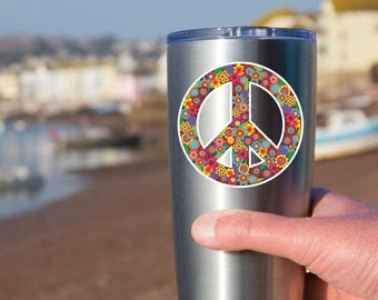 Small Floral Peace Sign Sticker Colorful Flower Laptop Decal Peace Symbol Vinyl Bumper Sticker Hippie Boho Cute Car Decal Sticker Wall Decal