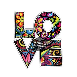 Love Car Decal - Colorful Design Bumper Sticker Laptop Decal Pink Green Teal Cute Car Decal Hippie Boho Sticker Wall Decal Flowers Jungle