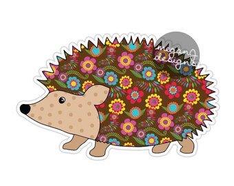 Hedgehog Sticker - Colorful Woodland Creature Bumper Sticker Laptop Decal Car Decal Multicolor Cute Boho Hippie Porcupine Animal Sticker Art