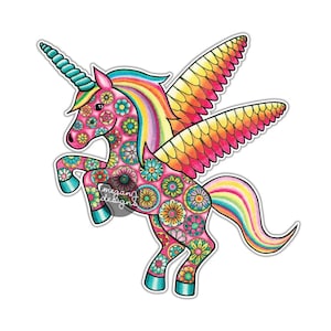 Unicorn Sticker -Colorful Multicolor Cute Car Decal Laptop Decal Wall Art Car Sticker Rainbow Magical Flower Unicorn Art Yeti Decal Pink