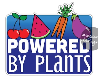Powered By Plants Sticker Vegan Vegetarian Car Decal Laptop Decal Animal Rights Vegetable Cute Cruelty Free Meat Free Veggies Bumper Sticker