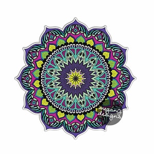Earthy Mandala Sticker - Colorful Car Decal Vinyl Bumper Sticker Religious Symbol Yoga Car Decal Yantra Cosmos Universe Purple Blue Wall Art