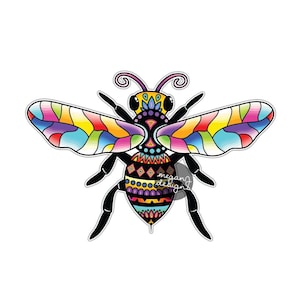Bee Sticker - Colorful Honeybee Bumper Sticker Laptop Decal Car Decal Multicolor Cute Boho Hippie Insect Art