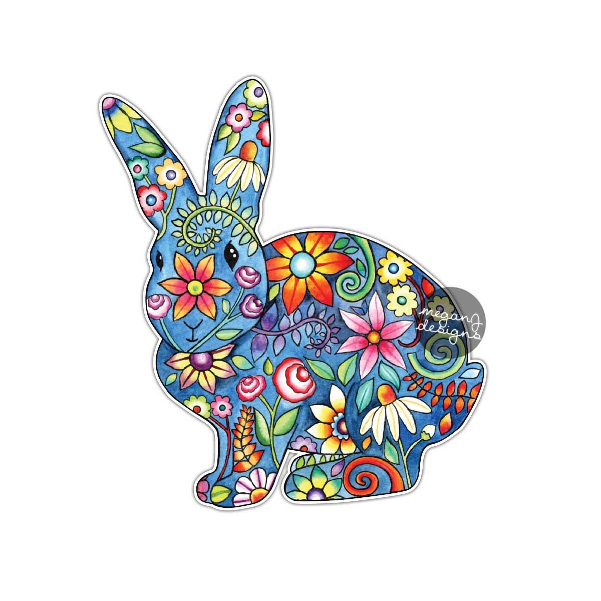 Bunny Rabbit Car Decal Colorful Design Flowers Bumper Sticker Laptop ...