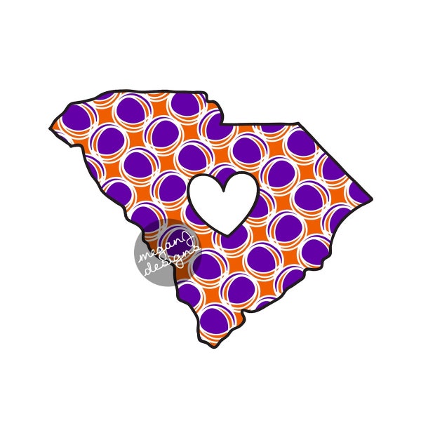 South Carolina Orange Purple Decal - Colorful SC Bumper Sticker Heart Cute State Laptop Decal Purple White Orange