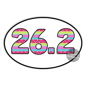 26.2 Marathon Sticker Runner Marathon Car Decal Oval Vinyl Window Bumper Sticker Run Colorful Cute Tribal Pattern Pink Green Blue Girly
