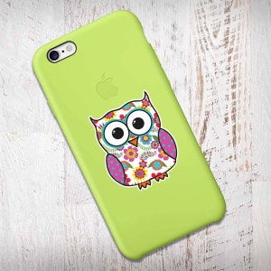 Mini Pink Floral Owl Sticker : Phone Decal Sticker Laptop Decal Cute Owl Bumper Sticker Small Owl Bird Colorful Pink Yellow Blue Orange