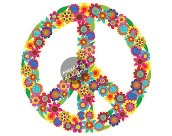 Floral Peace Sign Decal - Colorful Flower Car Decal Peace Symbol Laptop Decal Vinyl Bumper Sticker Hippie Teal Turquoise Pink Green Yellow