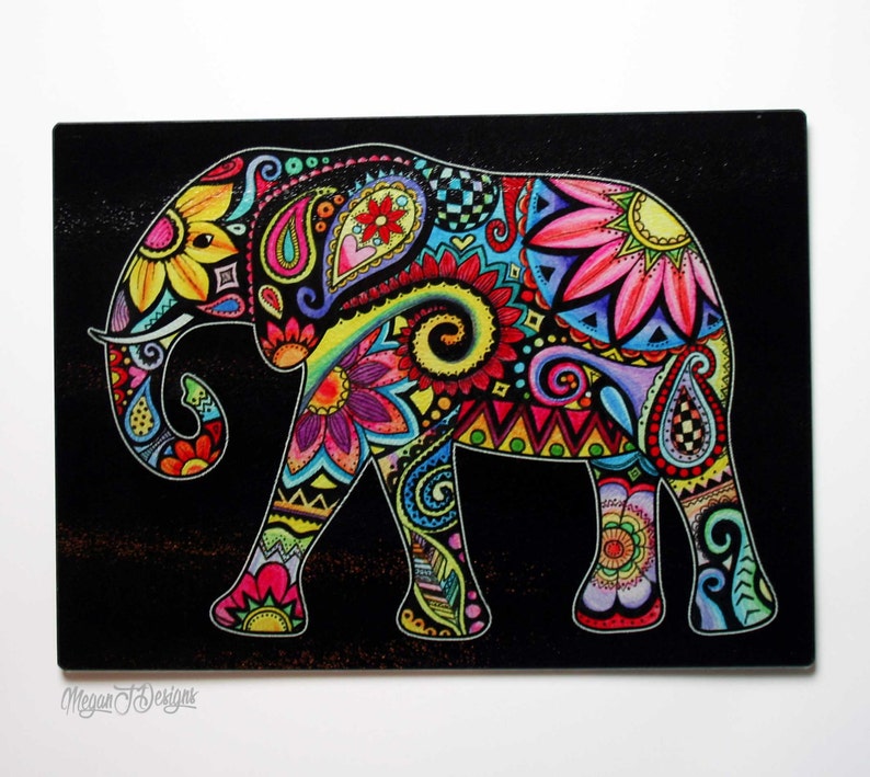 Elephant Glass Cutting Board Tempered Glass Kitchen Colorful Etsy