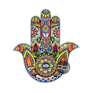 Hamsa Hand Sticker Decal Multicolor Car Decal Laptop Decal Religious Amulet Wall Art Sticker Religion Yoga Happiness Luck Eye Symbol Hippie image 1