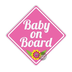 Baby On Board Car Sticker - Pink Baby Girl Bumper Sticker Car Decal Baby Flower Kid Family Car Vinyl Decal Light Pink Cute Yellow Floral