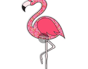 Pink Flamingo Car Decal Sticker Cute Floral Pink Bumper Sticker Laptop Decal Wall Decal Tropical Colorful Flower Pattern Bird Beach Sticker