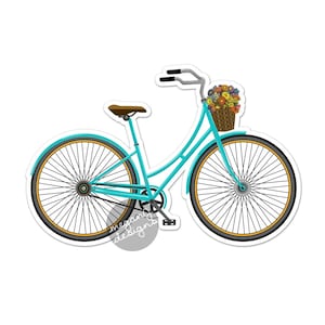 Fahrrad-Autoaufkleber - bunter Vintage Retro Fahrrad-Autoaufkleber-Laptopaufkleber Türkis-Türkis Blumen Korb Niedlicher Autoaufkleber Hippie Boho