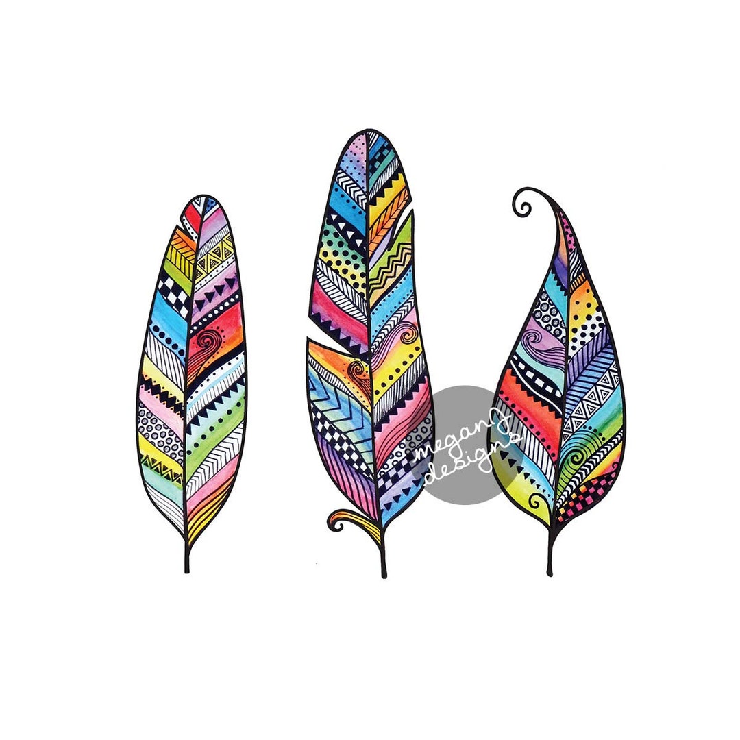 Set of 3 Feather Car Decals Colorful Tribal Vinyl Feather Stickers Cute