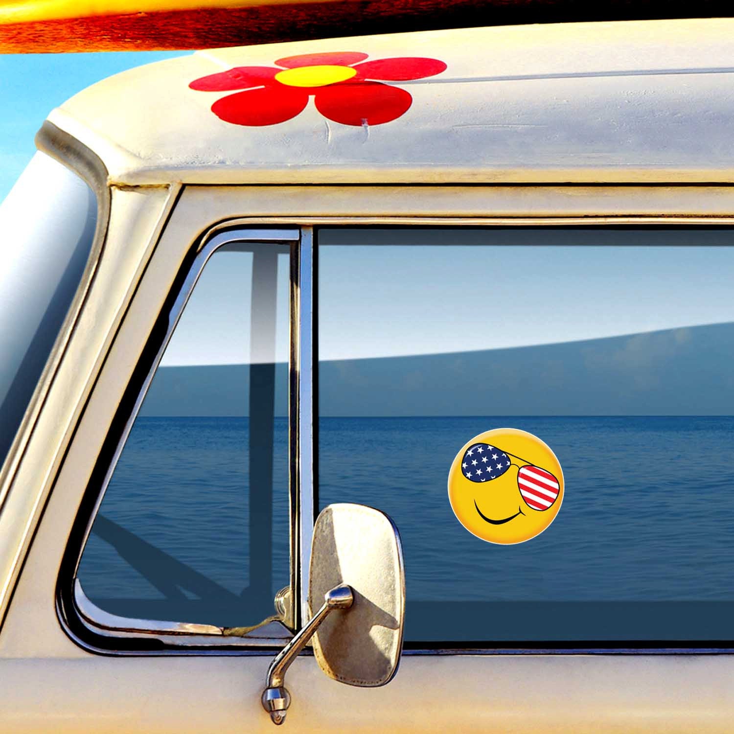 Patriotic Sunglasses Smiley Face Sticker Cute USA Emoji America