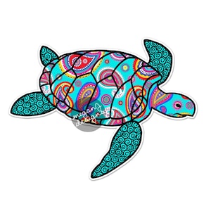 Blue Paisley Sea Turtle Decal - Colorful Pattern Beach Bumper Sticker Car Decal Laptop Decal Vinyl Teal Turquoise Pink Green