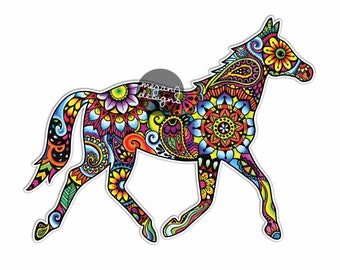 Horse Sticker Colorful Design Bumper Sticker Laptop Decal Car Decal Horse Equine Equestrian Pony Art Western Cowgirl Hippie Boho Cute Decal