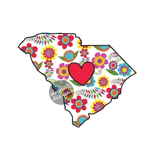 Floral South Carolina Decal - kleurrijke bloem SC Bumper Sticker rood hart schattig staat Laptop sticker roze groen geel blauw