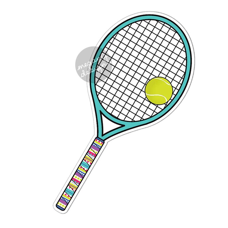 Colorful Tribal Pattern Sporty Laptop Decal Bumper Sticker Teal Turquoise Pink Green Tennis Sport Athletic Tennis Racket Ball Car Decal