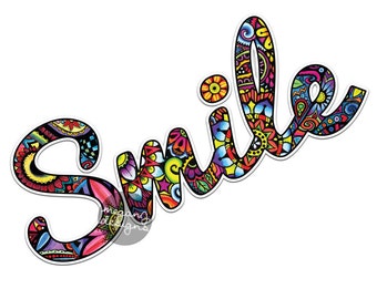 Smile Sticker - Colorful Design Bumper Sticker Laptop Decal Car Decal Laptop Stickers Hippie Boho Sticker Inspirational Wall Decal Flowers