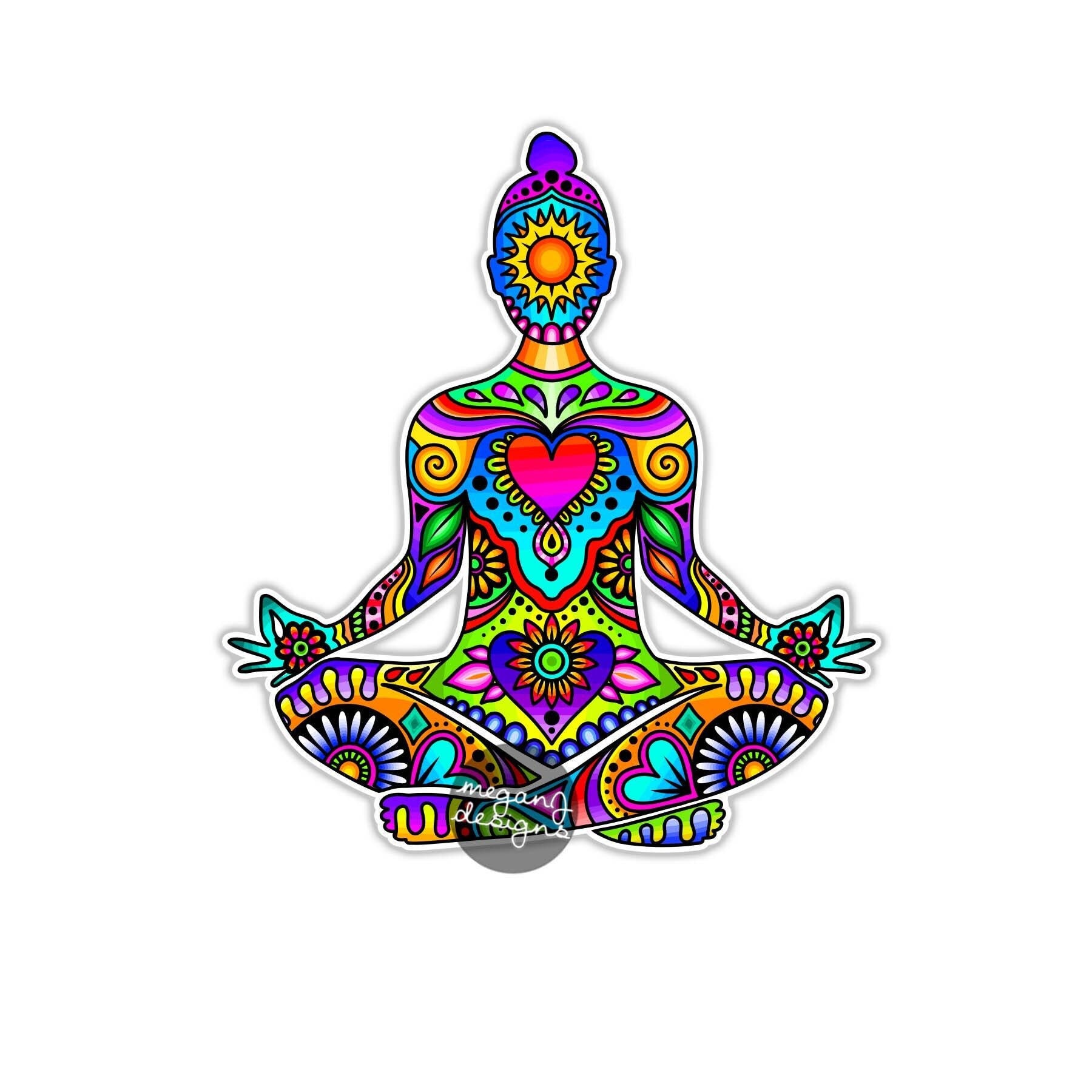 Yoga Meditation Sticker - Colorful Yoga Girl Waterproof Vinyl Bumper Sticker Laptop Decal Lizard Decal Namaste Cute Boho Hippie Tumbler