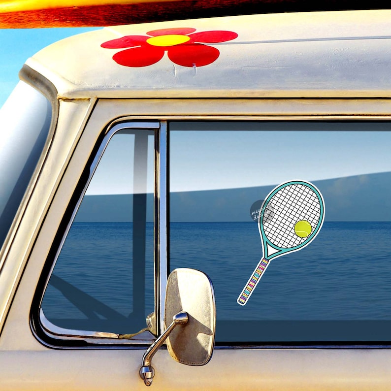 Colorful Tribal Pattern Sporty Laptop Decal Bumper Sticker Teal Turquoise Pink Green Tennis Sport Athletic Tennis Racket Ball Car Decal