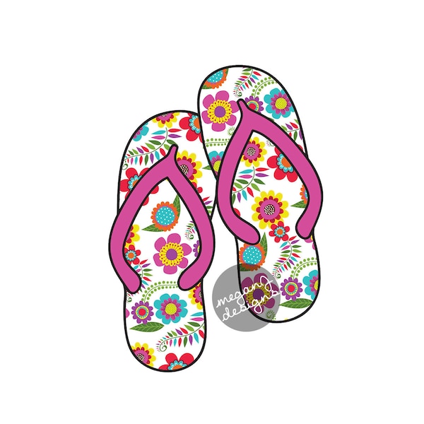 Pink Floral Flip Flops Car Decal - Colorful Flowers Flipflop Sandal Bumper Sticker Laptop Beach Decal Red Yellow Teal Turquoise Pink