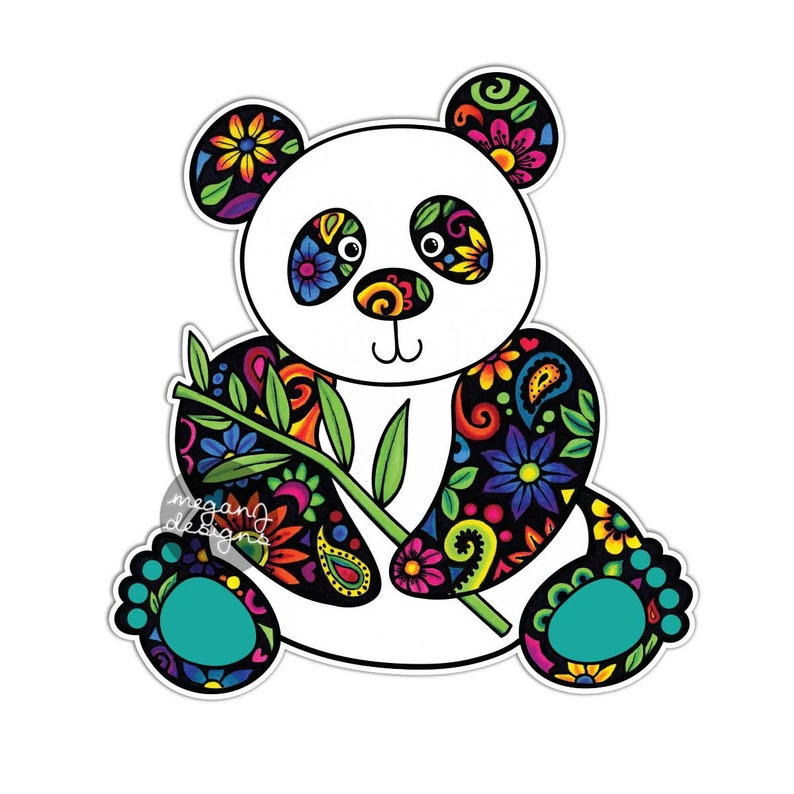 Panda Car Decal Colorful Flowers Design Bumper Sticker Etsy