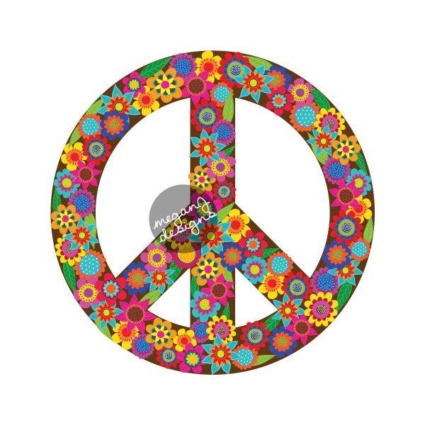 Brown Floral Peace Sign Decal - Colorful Flower Car Decal Peace Symbol Vinyl Bumper Sticker Hippie Teal Turquoise Pink Green Yellow