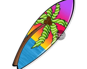 Tabla de surf al atardecer coche etiqueta colorida parachoques pegatina playa Palma árbol lindo coche etiqueta portátil etiqueta pared calcomanía olas Mar náutica Surfer