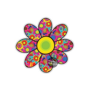 Floral Daisy Sticker - Cute Flower Bumper Sticker Hippie Boho Laptop Decal Waterproof Weatherproof Art Vinyl Car Tumbler Wall 70s Retro
