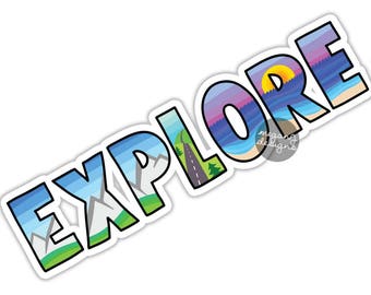 Explore Sticker Travel Nature Decal Colorful Car Decal Laptop Decal Mountains Beach Explorer Vinyl