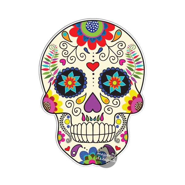Mexican Sugar Skull Car Decal - Vinyl Waterproof Bumper Sticker Laptop Decal Day of the Dead Dia de los Muertos Decorative Flower Calavera
