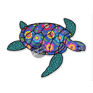 Sea Turtle Car Decal Colorful Blue Floral Pattern Beach Bumper Sticker Teal Green Pink Turquoise