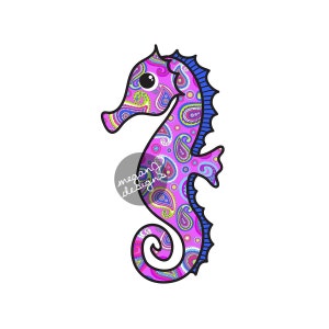 Purple Paisley Seahorse Car Decal - Colorful Beach Bumper Sticker Laptop Decal Teal Yellow Pink Nautical Ocean Sea Horse Sticker