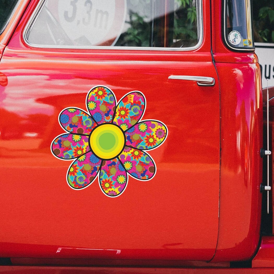Large 12 Inch Flower Car Decal - Cute Daisy Colorful Floral Bumper Sticker Hippie Boho Laptop Decal Red Yellow Blue Hot Pink Lime Green Teal
