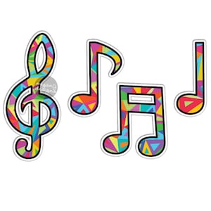 4er-Set Musiknoten-Aufkleber - Buntes geometrisches Dreieck-Muster Musikalischer Auto-Aufkleber Vinyl-Laptop-Aufkleber Violinschlüssel Hippie-Musiker-Aufkleber