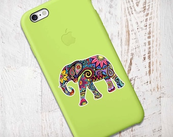 Mini Elephant Sticker Phone Decal Colorful Laptop Decal Small Elephant iPhone Sticker Jungle Flowers Cute Car Decal Hippie Boho Tribal Art