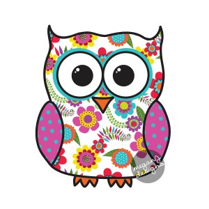 Colorful Floral Owl Car Decal Sticker: Cute Owl Bumper Sticker Laptop Decal Pink Yellow Blue Orange image 1